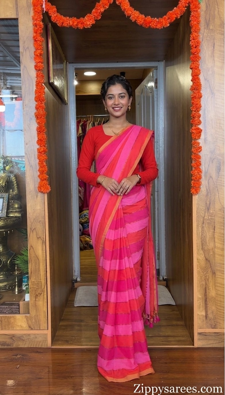 Zippy Tshirt Saree(Magenta)