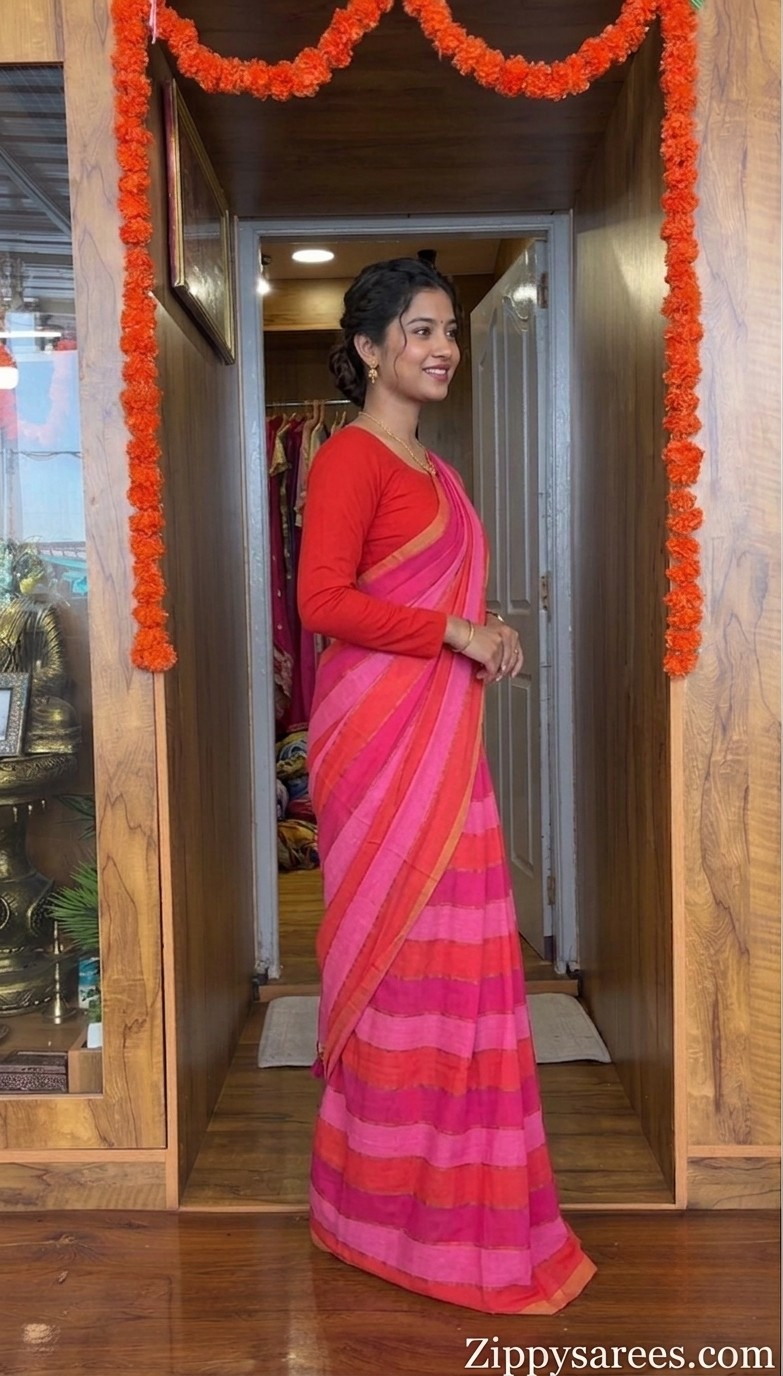 Zippy Tshirt Saree(Magenta)