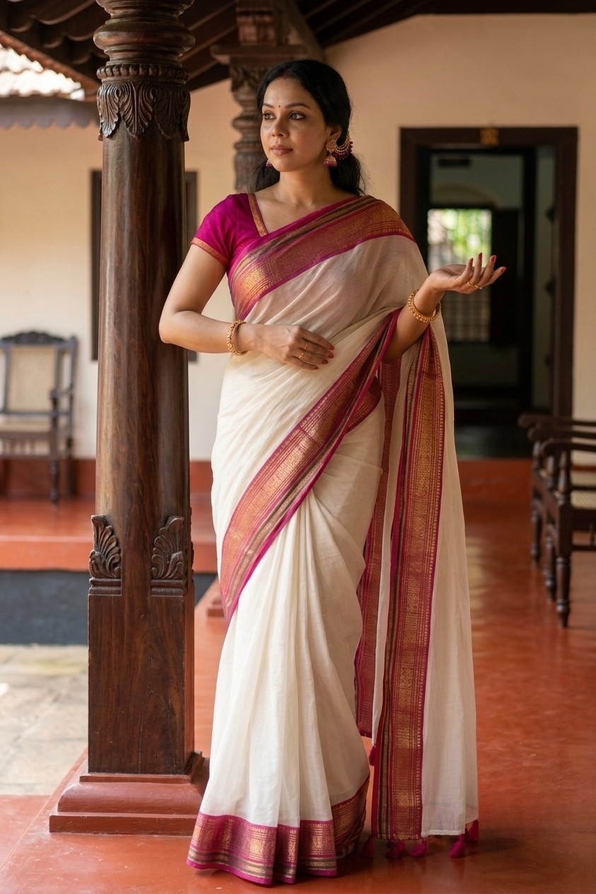 Zippy Onam Set Saree (Magenta)