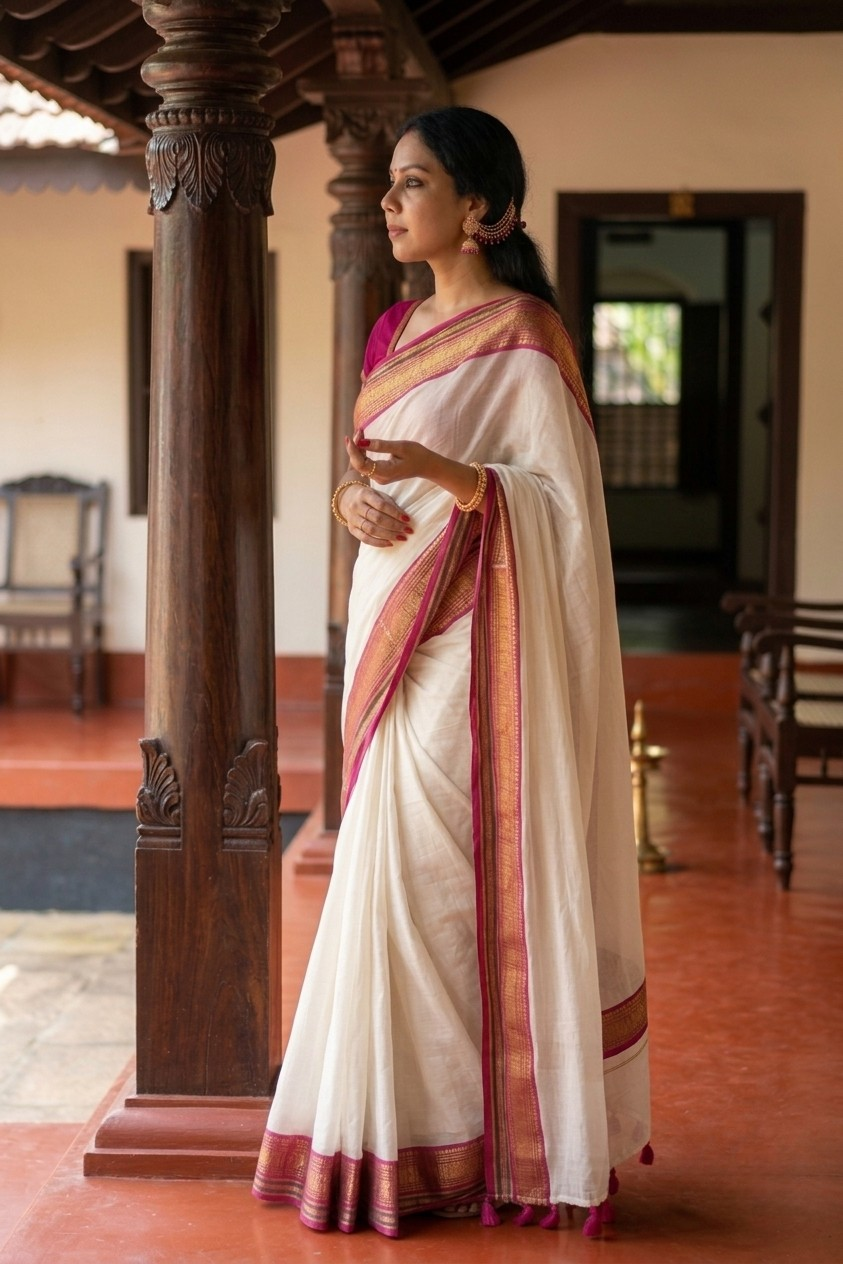 Zippy Onam Set Saree (Magenta)